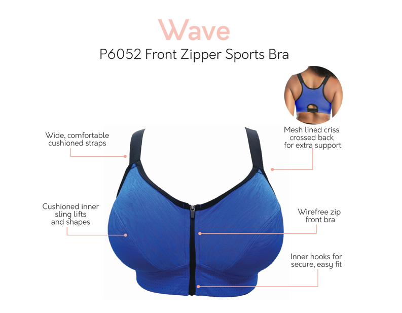 PARFAIT Women's Wave Wire-free Zip Front Sports Bra - Nautical